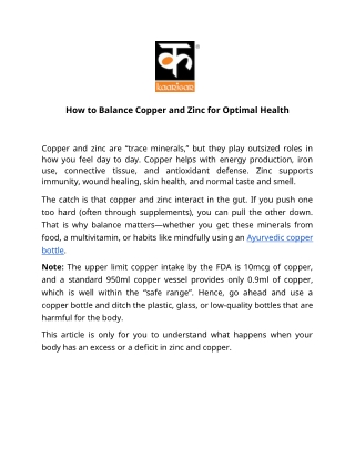 How to Balance Copper and Zinc for Optimal Health