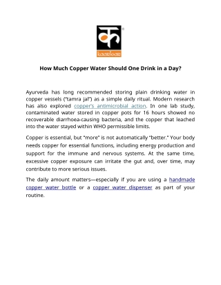 How Much Copper Water Should One Drink in a Day?