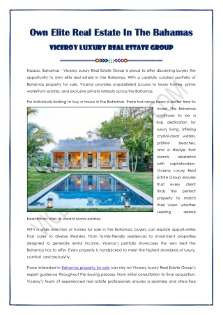 Own Elite Real Estate Property in the Bahamas