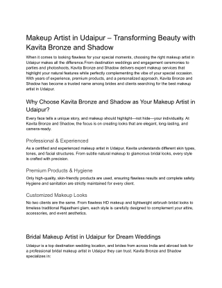 Makeup Artist in Udaipur – Transforming Beauty with Kavita Bronze and Shadow