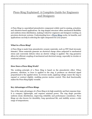 Piezo Ring Explained: A Complete Guide for Engineers and Designers