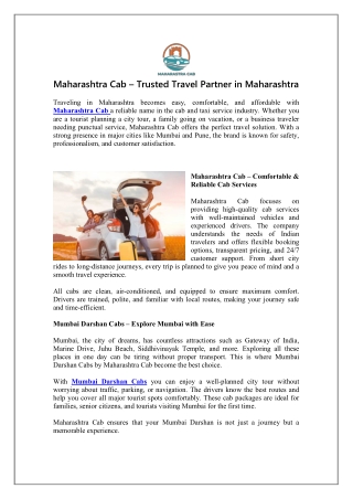 Maharashtra Cab – Trusted Travel Partner in Maharashtra