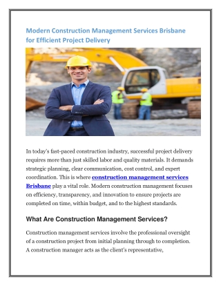 Modern Construction Management Services Brisbane for Efficient Project Delivery