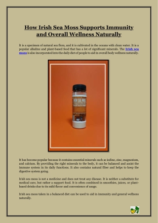 How Irish Sea Moss Supports Immunity and Overall Wellness Naturally