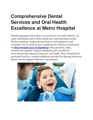 Best Dental Care in Haridwar | Metro Hospital