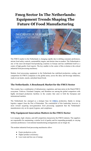 FMCG Sector in the Netherlands: Food Manufacturing Equipment Trends
