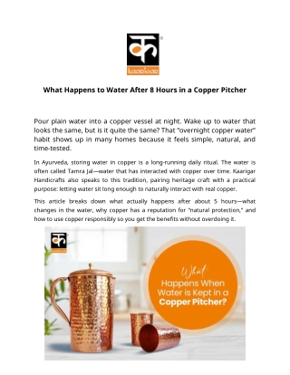 What Happens to Water After 8 Hours in a Copper Pitcher