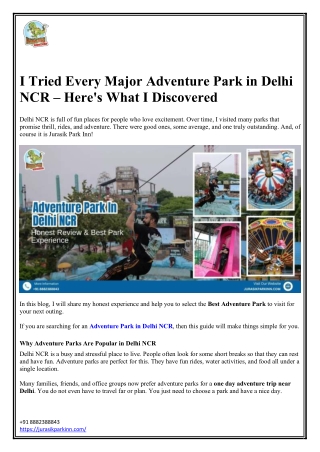 Adventure Park In Delhi NCR – Honest Review & Best Park Experience