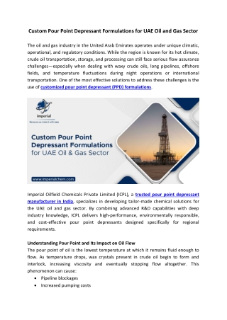 Custom Pour Point Depressant Formulations for UAE Oil and Gas Sector