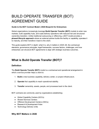BUILD OPERATE TRANSFER (BOT) AGREEMENT GUIDE