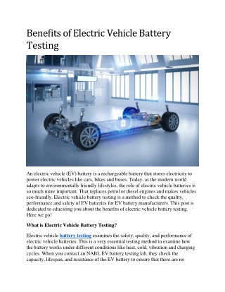 Benefits of Electric Vehicle Battery Testing