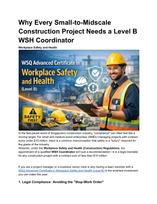 WSQ Advanced Certificate in Workplace Safety and Health (Level B) - Singapore