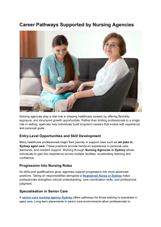 Career Pathways Supported by Nursing Agencies