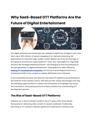 Why SaaS-Based OTT Platforms Are the Future of Digital Entertainment