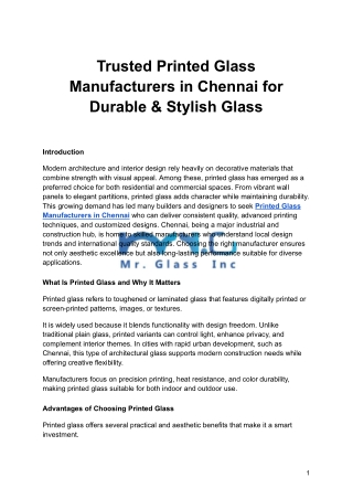 Trusted Printed Glass Manufacturers in Chennai for Durable & Stylish Glass