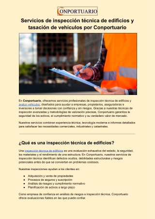 Servicios de inspección técnica de edificios y tasación de vehículos | Conportua