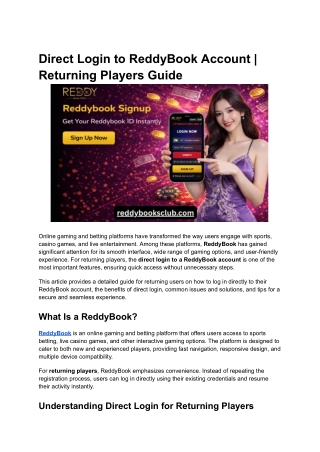 Direct Login to ReddyBook Account _ Returning Players Guide
