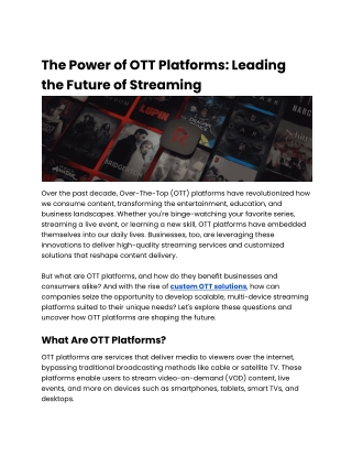 The Power of OTT Platforms: Leading the Future of Streaming