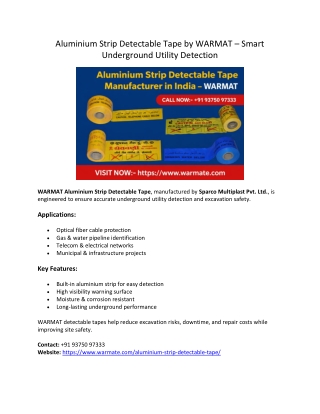 Aluminium Strip Detectable Tape by WARMAT – Smart Underground Utility Detection