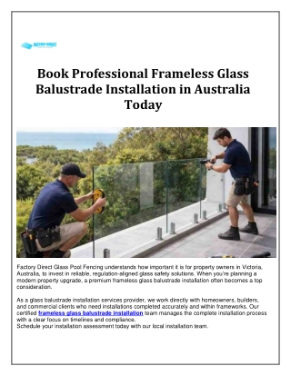 Book Professional Frameless Glass Balustrade Installation in Australia Today