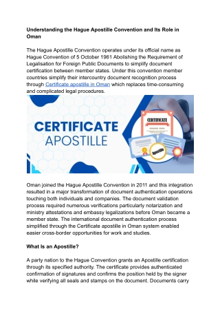 Understanding the Hague Apostille Convention and Its Role in Oman .docx