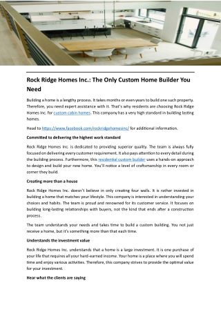 Rock Ridge Homes Inc. The Only Custom Home Builder You Need