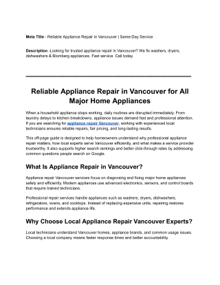 Reliable Appliance Repair in Vancouver for All Major Home Appliances