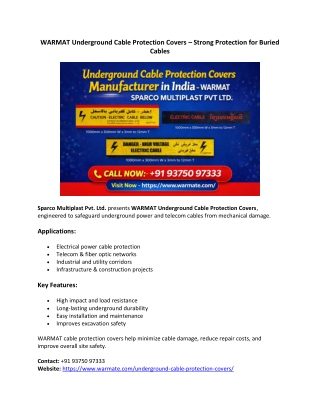 WARMAT Underground Cable Protection Covers – Strong Protection for Buried Cables