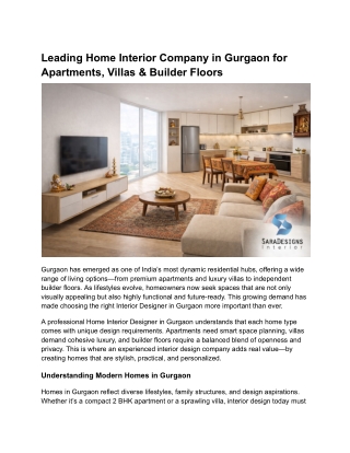 Leading Home Interior Company in Gurgaon for Apartments, Villas & Builder Floors