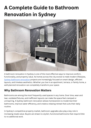 A Complete Guide to Bathroom Renovation in Sydney