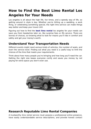 How to Find the Best Limo Rental Los Angeles for Your Needs