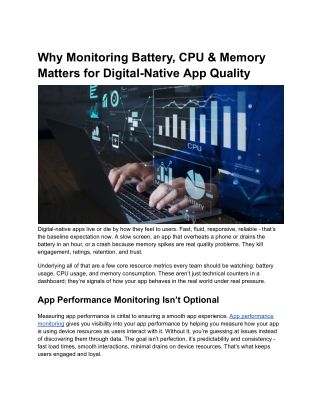 Why Monitoring Battery, CPU & Memory Matters for Digital-Native App Quality