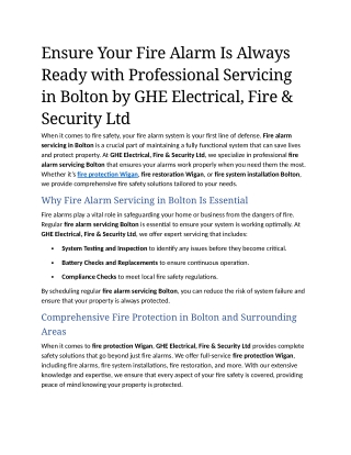 4- Ensure Your Fire Alarm Is Always Ready with Professional Servicing in Bolton by GHE Electrical, Fire & Security Ltd