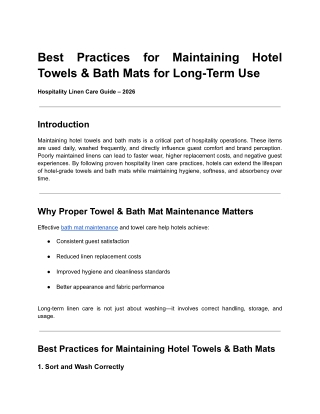 Best Practices for Maintaining Hotel Towels & Bath Mats for Long-Term Use