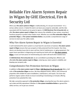 5- Reliable Fire Alarm System Repair in Wigan by GHE Electrical, Fire & Security Ltd