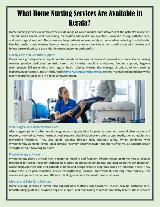 What Home Nursing Services Are Available in Kerala