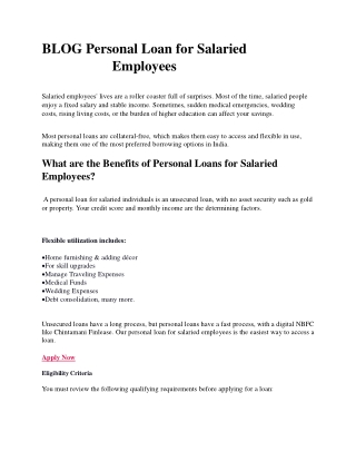 BLOG Personal Loan for Salaried Employees