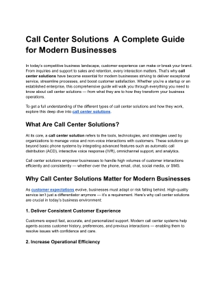 Call Center Solutions  A Complete Guide for Modern Businesses