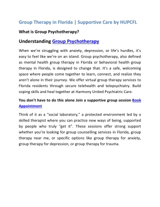 Group Therapy in Florida | Supportive Care by HUPCFL