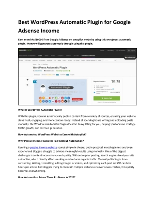 Best WordPress Automatic Plugin for Google Adsense Income
