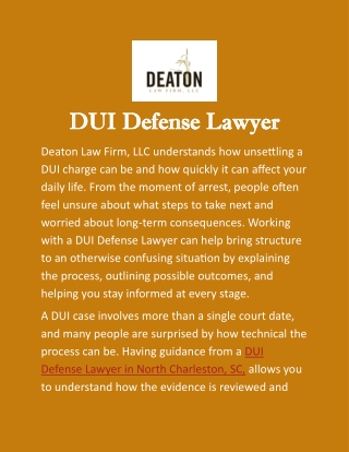 DUI Defense Lawyer in North Charleston, SC: Practical Legal Guidance