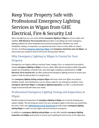 6- Keep Your Property Safe with Professional Emergency Lighting Services in Wigan from GHE Electrical, Fire & Security L