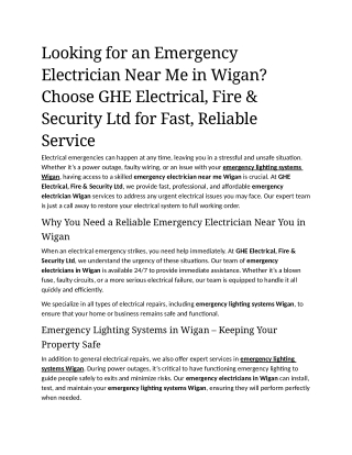 8- Looking for an Emergency Electrician Near Me in Wigan Choose GHE Electrical, Fire & Security Ltd for Fast, Reliable S