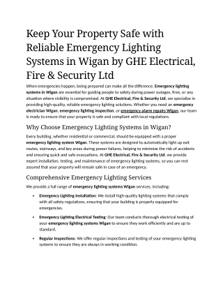 9- Keep Your Property Safe with Reliable Emergency Lighting Systems in Wigan by GHE Electrical, Fire & Security Ltd