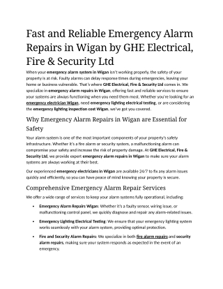 10- Fast and Reliable Emergency Alarm Repairs in Wigan by GHE Electrical, Fire & Security Ltd