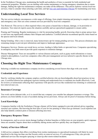 Tree Maintenance Company Options in Northshore Chicago Area.