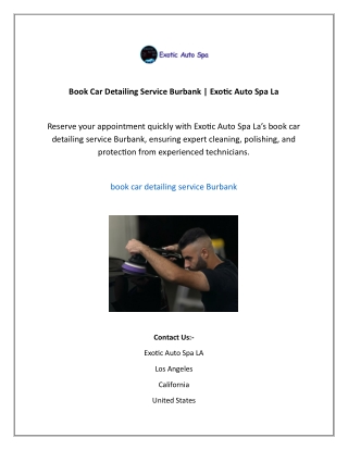 Book Car Detailing Service Burbank | Exotic Auto Spa La