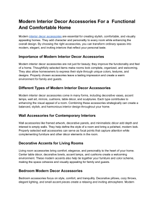 Modern Interior Decor Accessories For a  Functional And Comfortable Home