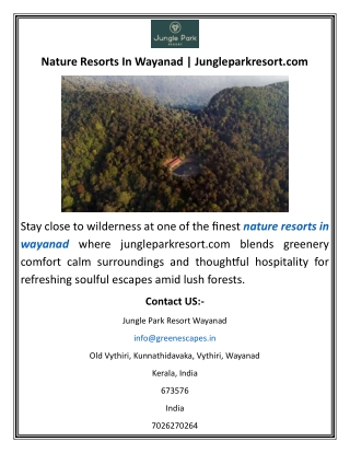 Nature Resorts In Wayanad Jungleparkresort