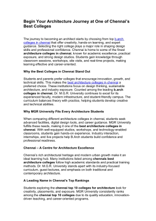 Best Architecture College in Chennai-Dr.M.G.R.University